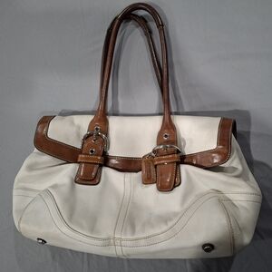 Classic Coach White and Brown Leather Handbag